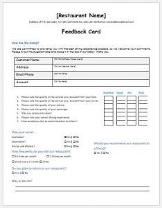 excel order form template restaurant customer feedback form