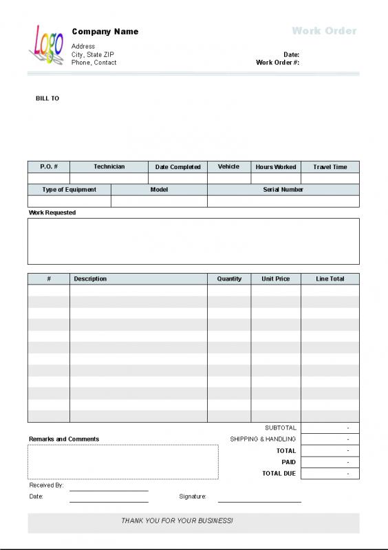 Excel Work Order Template Template Business