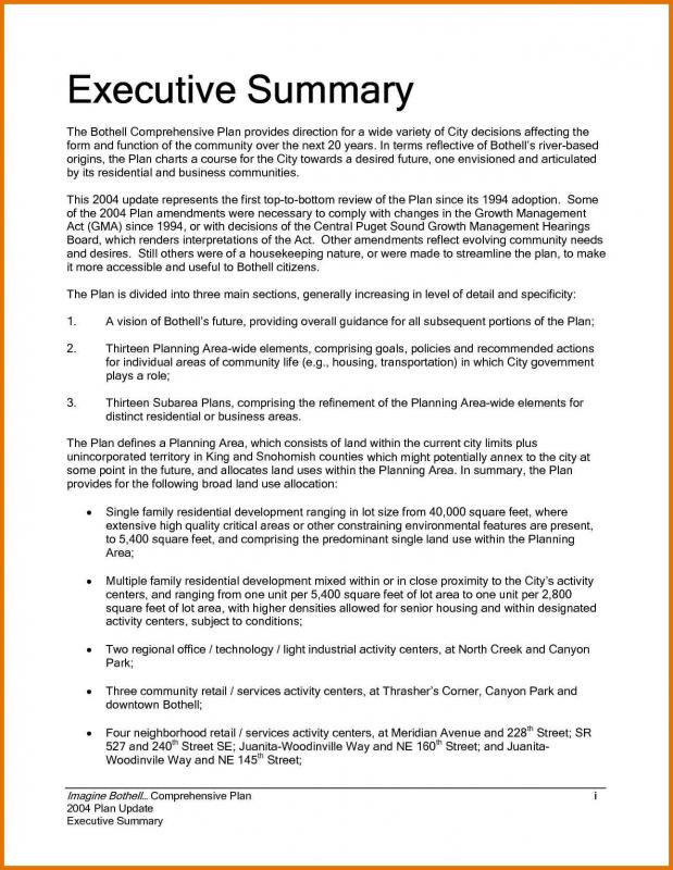 Executive Summary Sample Template Business