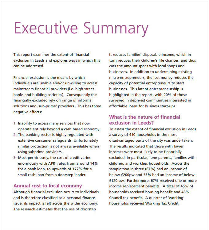 examples of good executive summaries