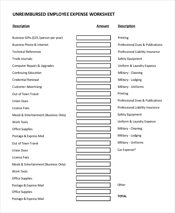 expense sheets templates