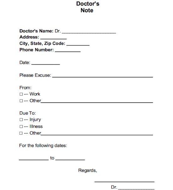 fake doctors note for work template business