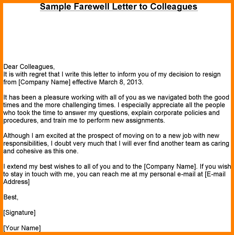 Farewell Email To Coworkers Template Business