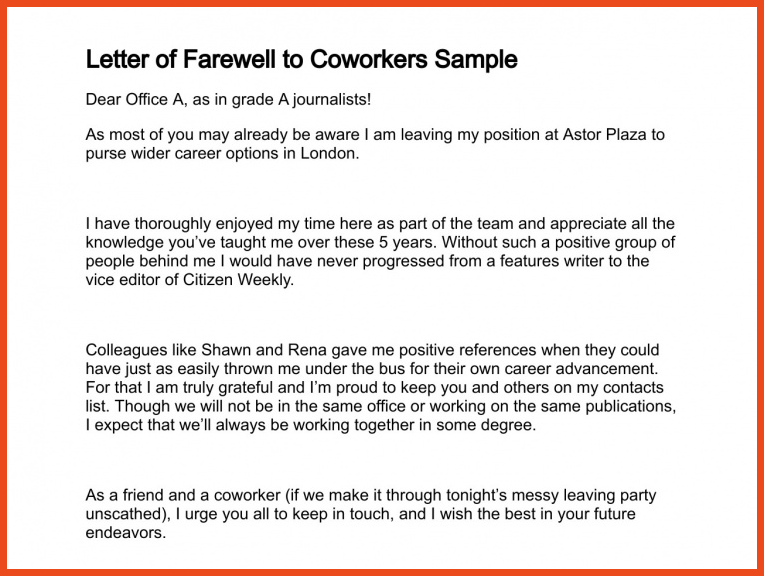 Farewell Email To Coworkers | Template Business