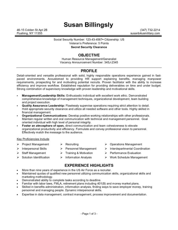 federal resume sample