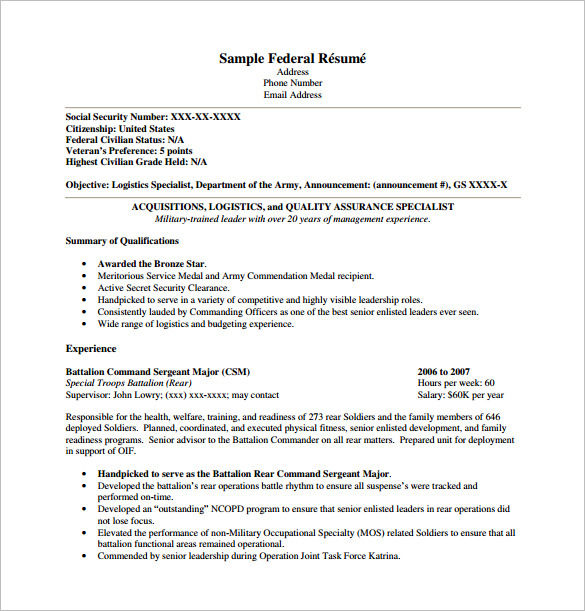 Federal Resume Template Federal Resume Template Pdf Free Download 