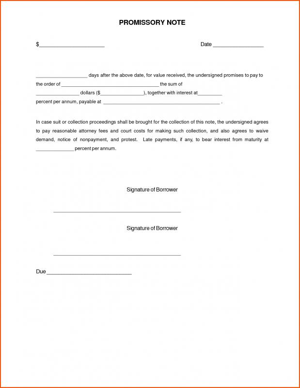 Fill In The Blank Promissory Note Template Business
