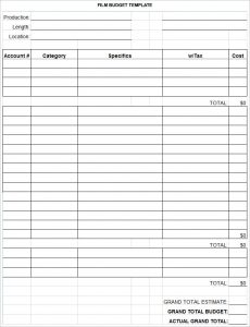 film budget template free film budget template