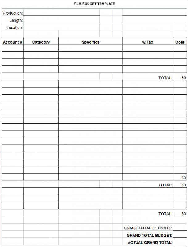 film budget template