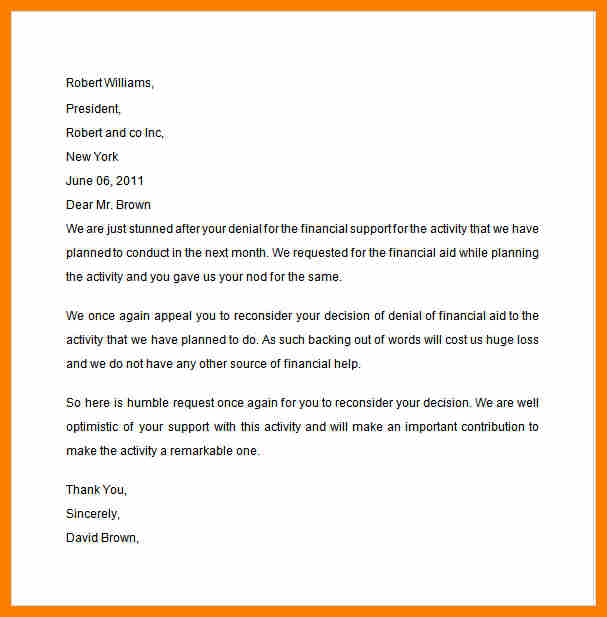 financial hardship letter