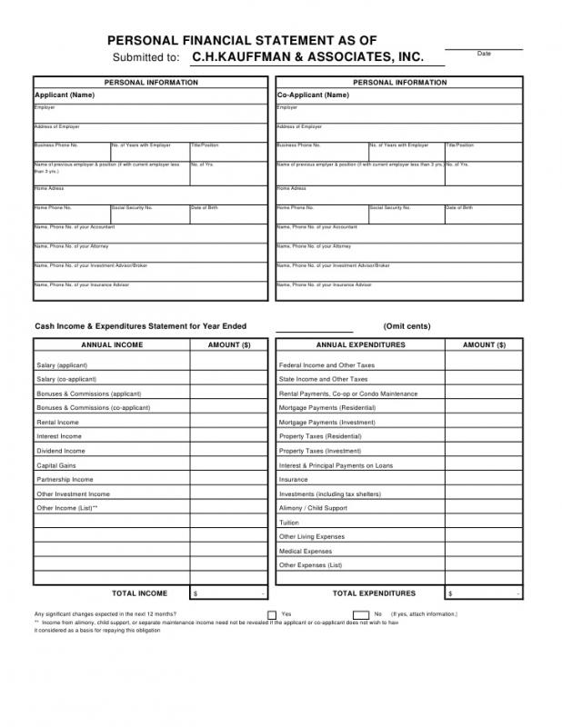 financial statement templete