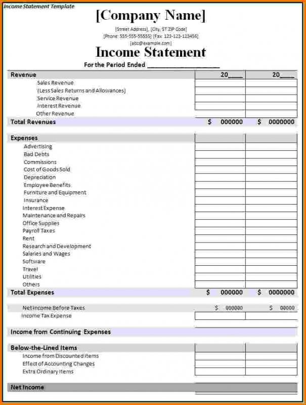 financial statement templete