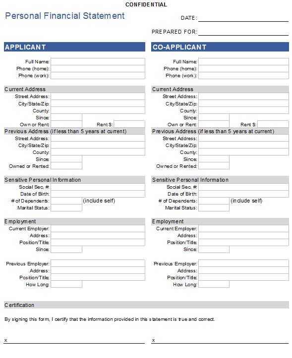 financial statement templete