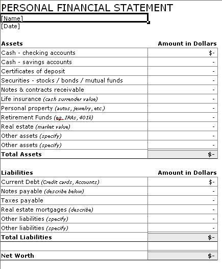 financial statement templete