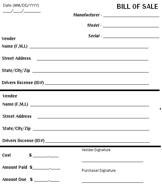 Firearm Bill Of Sale Florida Template Business