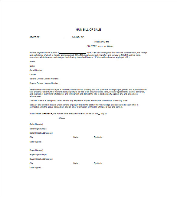 firearm bill of sale template