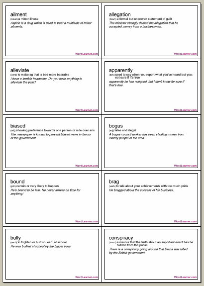 Free Word Template For Flash Cards