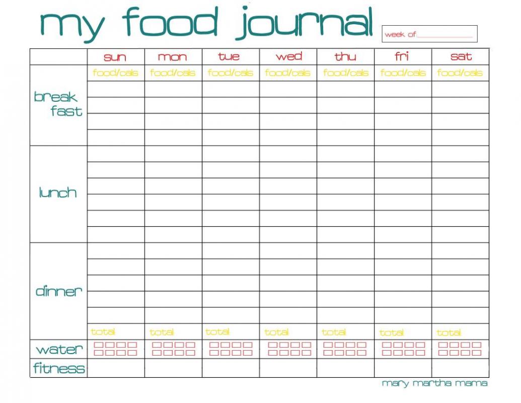 Webmd Food Journal Printable Pdf