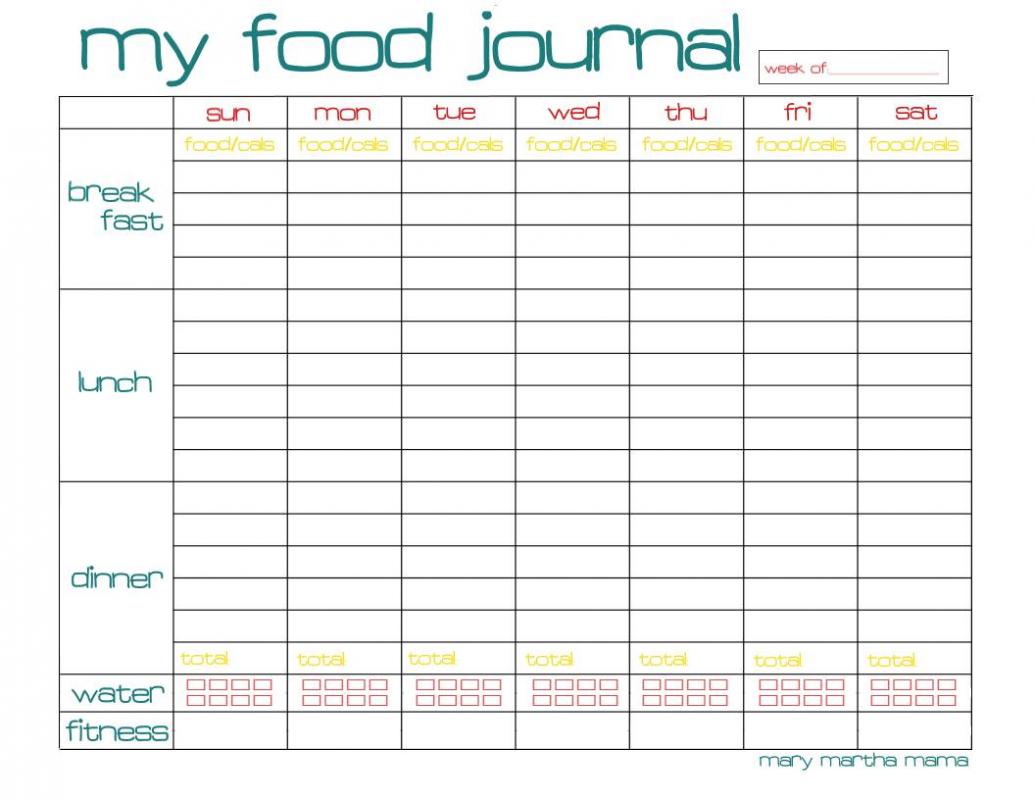 Food Diary Pdf Template Business