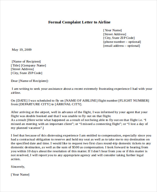 Formal Complain Letters Template Business