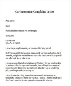 formal complaint letters car insurance complaint letter template