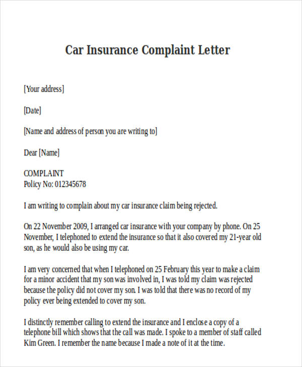 for car how file accident to claim a Template Letters Complaint  Business Formal