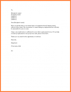 formal resign letter template month notice resignation simple resignation letter month notice