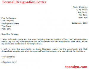 formal resignation letter formal resignation letter example