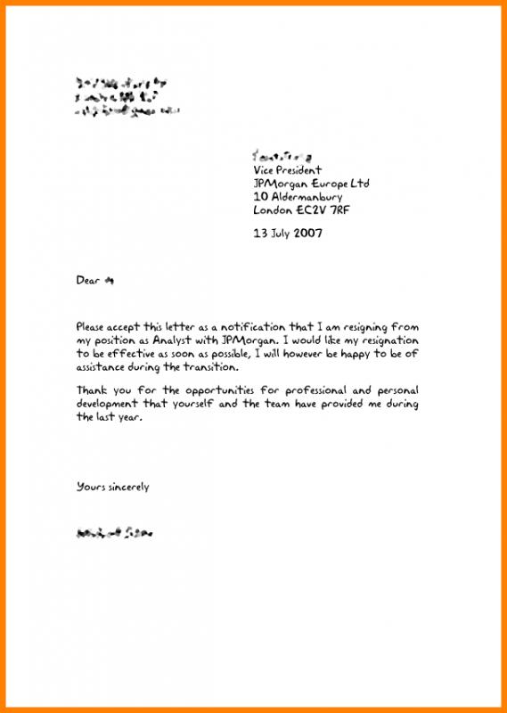 Contoh Resignation Letter In English 