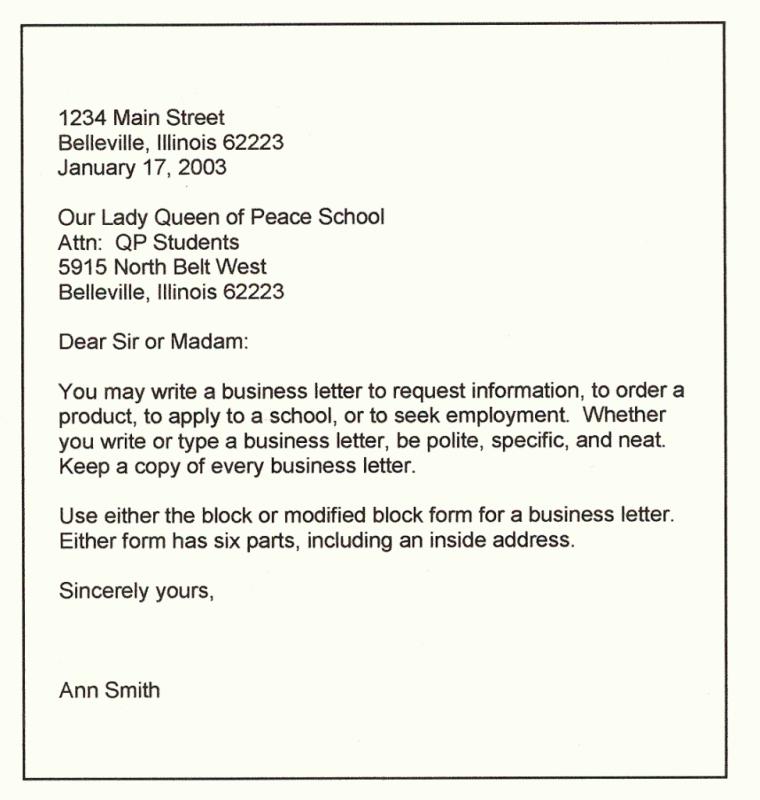 sample formal business letter