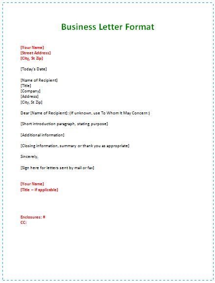 format of business letter