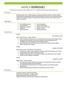 formats of resume cashier resume full