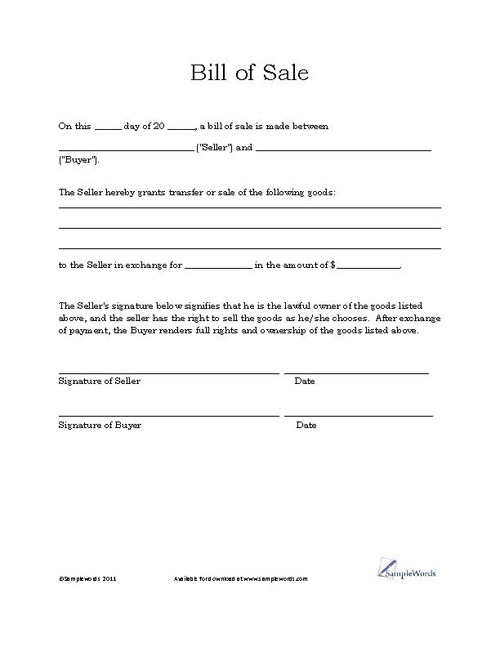 free bill of sale template