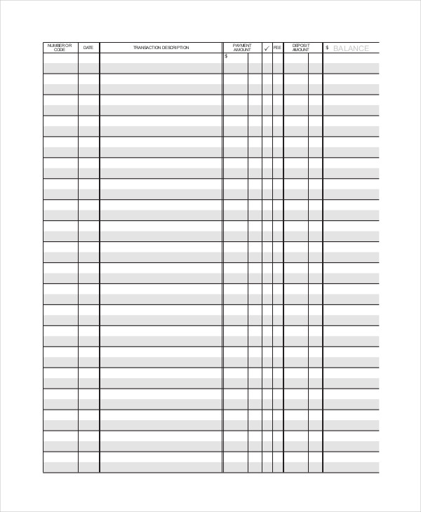 large printable checkbook register