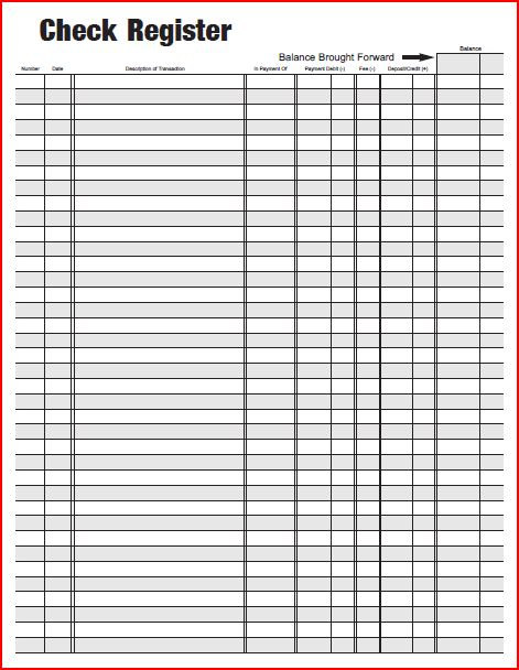 google free printable checkbook register