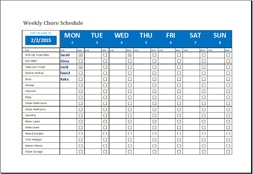 free chore chart template