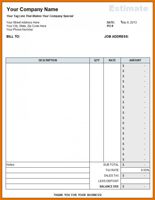 free construction estimate template excel