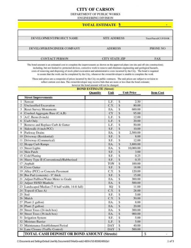 free construction estimate template excel