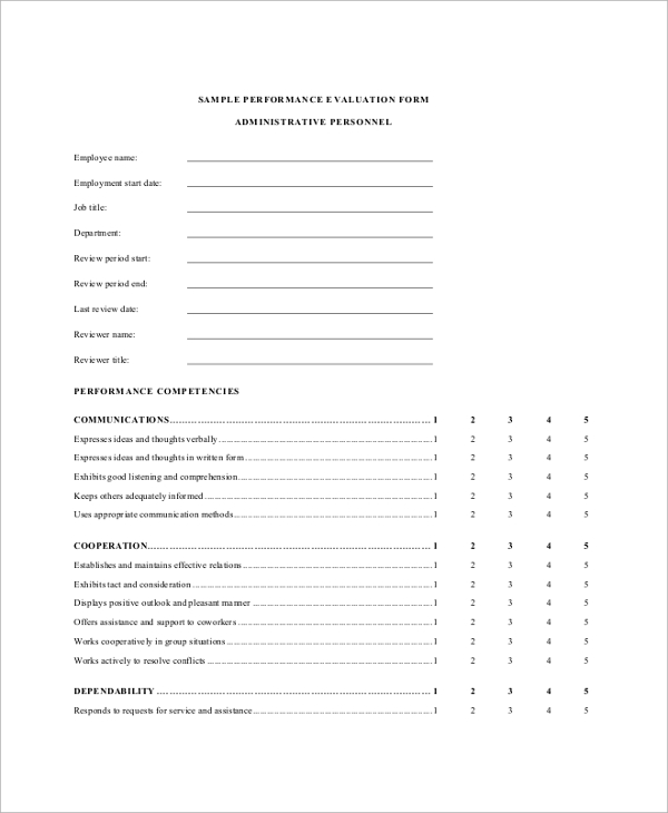 free employee evaluation form