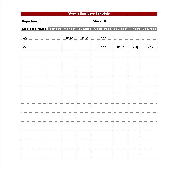 free employee schedule template