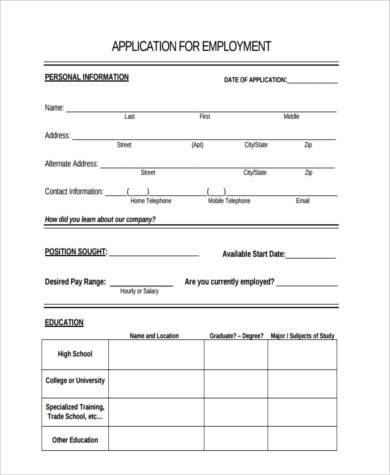 free employment application pdf