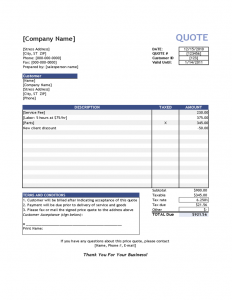 free estimate forms standard price quote template l