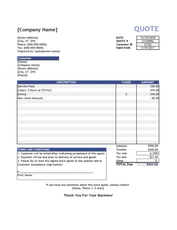 Free Estimate Forms | Template Business