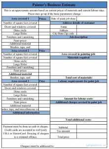 free estimate template painters business estimate form