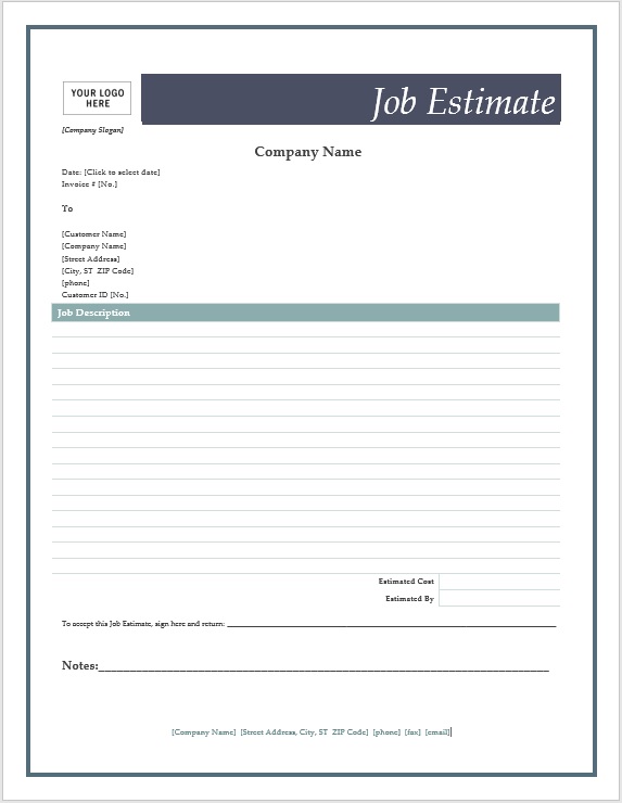 Free Estimate Template Template Business