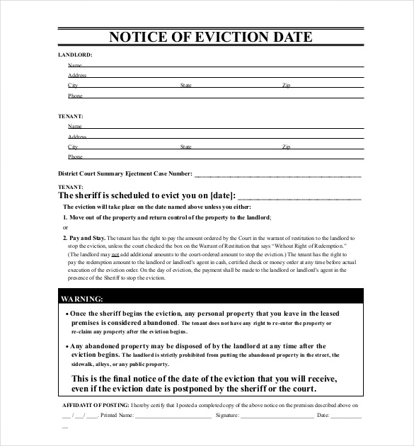 free eviction notice template