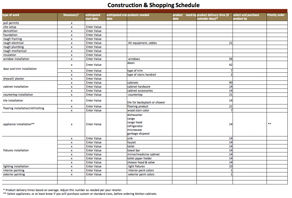 free excel construction templates