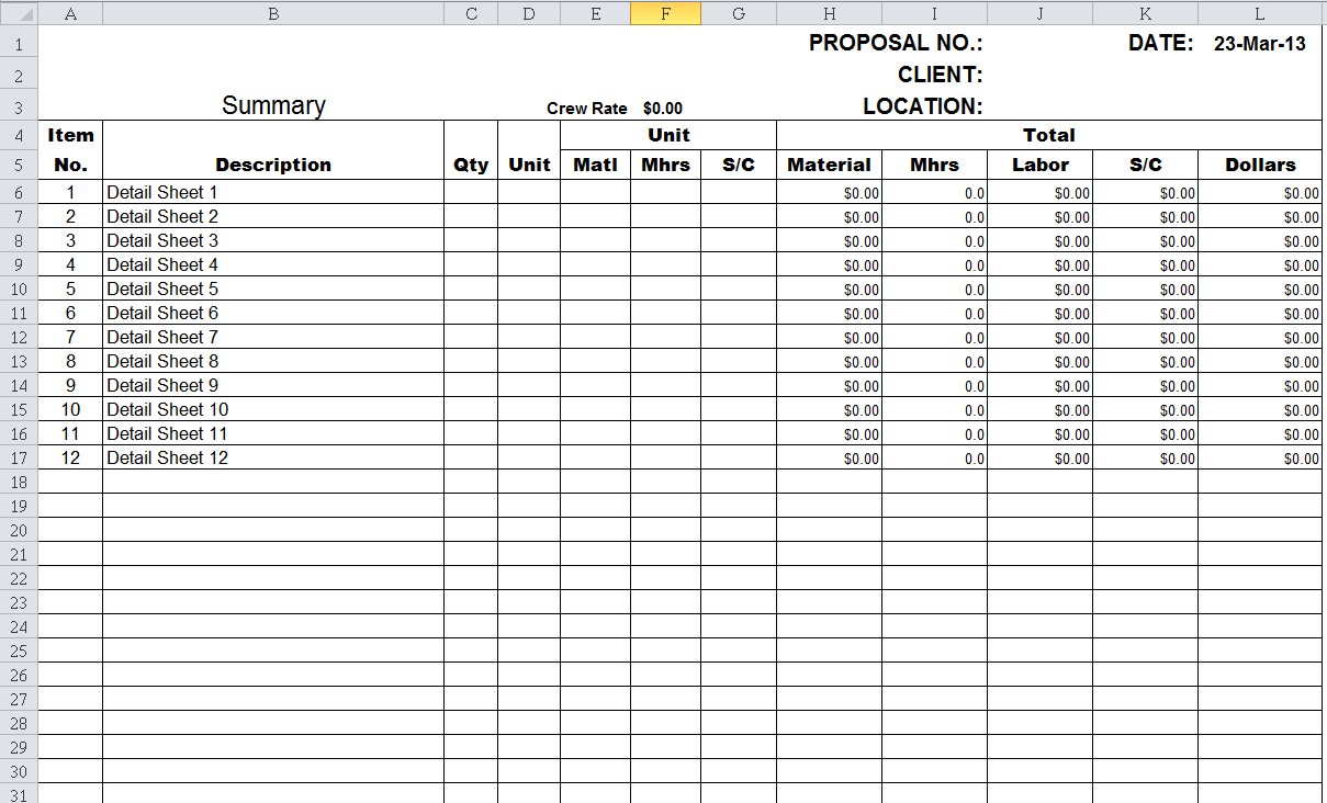 Downloadable Free Excel Construction Templates Doc