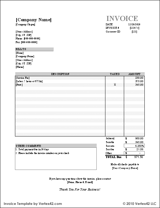 free invoice template excel