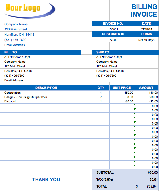 free invoice template excel